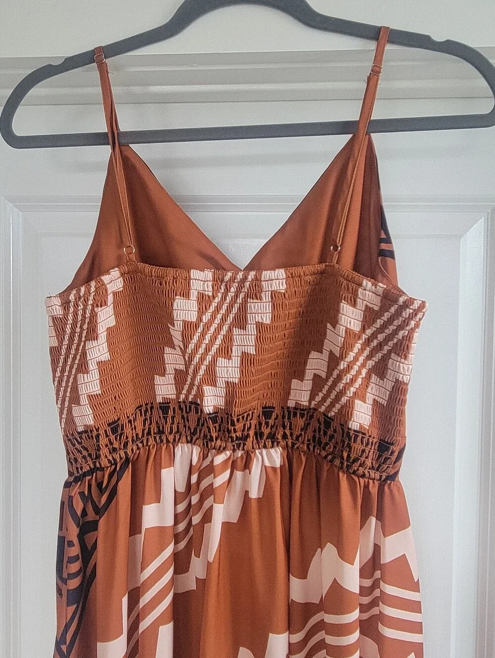 NWOT Cupshe Rust Geometric Print Spaghetti Strap Maxi Dress - Picture 5 of 7